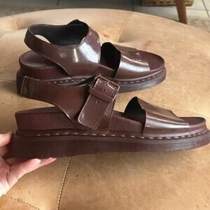 Dr Martens Romi Platform Sandals Brown Leather Chunky Minimalist Women 10